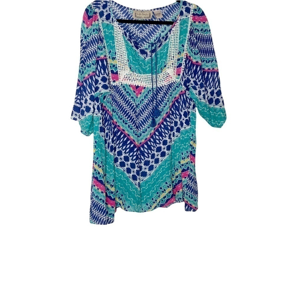 Lifestyle Indian tunic/mini dress with front tassel ties. Size S - Picture 3 of 6